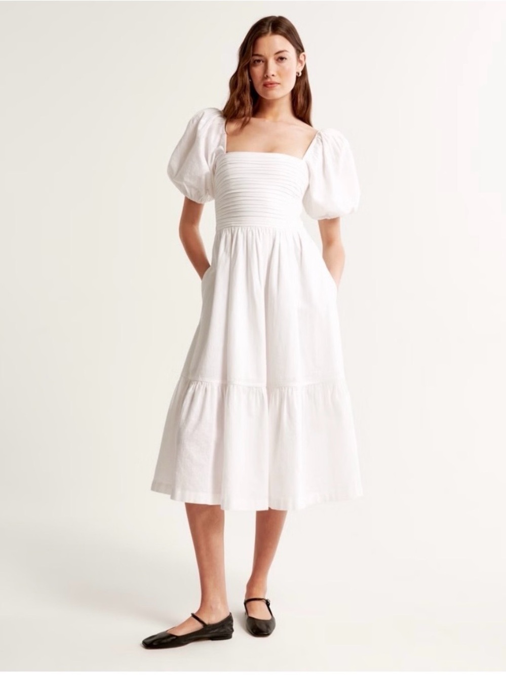 The A&F Emerson Linen-Blend Puff Sleeve Midi Dress - Small Tall